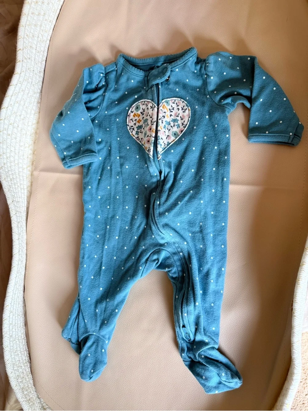 2 for $10 Carter's Teal Polka Dot Footed One-Piece with Floral Heart